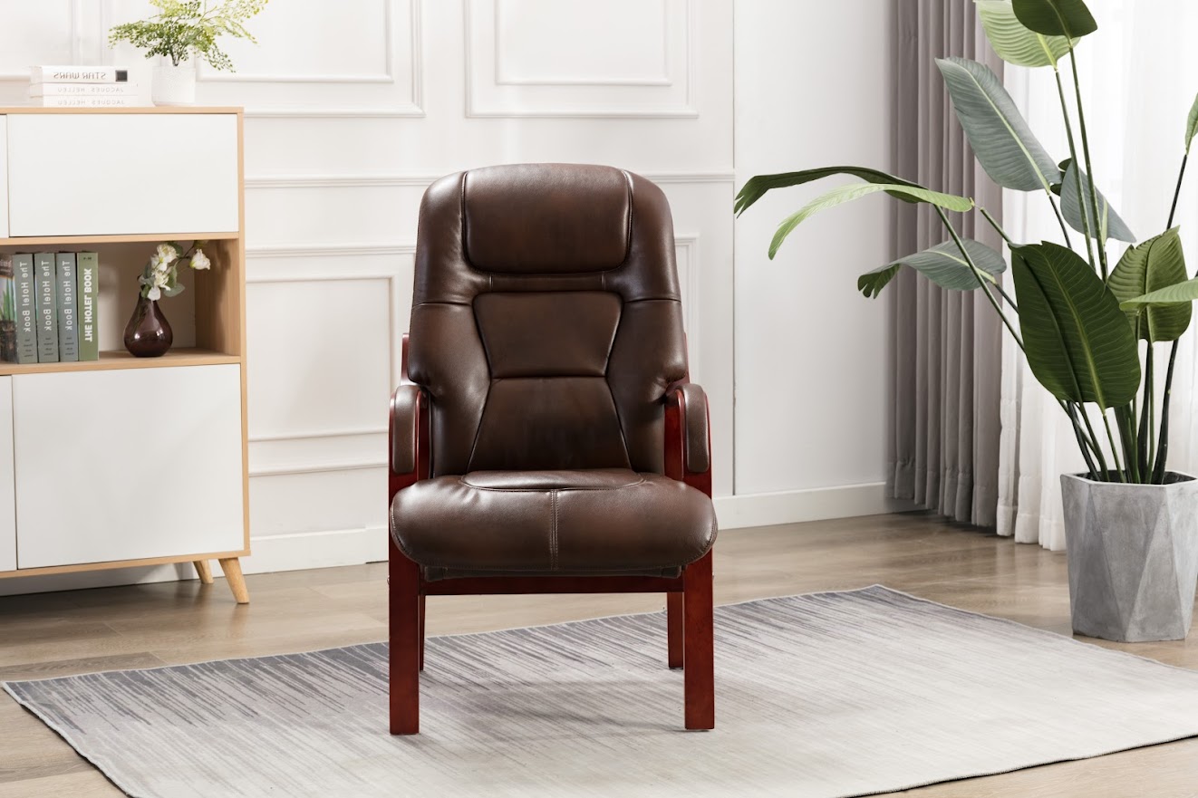 This stylish chair not only offers firm and superior support, it also compliments any style of decor for any room in the home. The padded arm rest sitting on the wooden finished legs make it a stand out choice for any home. Now available in new burgundy colour, the High Clerk offers ultimate support, stability and comfort. Available in Tan | Burgundy | Black | Chocolate.