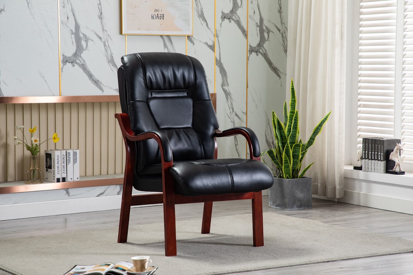 This stylish chair not only offers firm and superior support, it also compliments any style of decor for any room in the home. The padded arm rest sitting on the wooden finished legs make it a stand out choice for any home. Now available in new burgundy colour, the High Clerk offers ultimate support, stability and comfort. Available in Tan | Burgundy | Black | Chocolate.