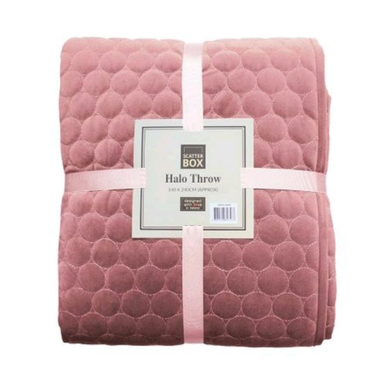 Scatter Box Halo 140x240cm Bedspread, Blush Name: Scatter Box Halo 140x240cm Bedspread, Blush Description: Introduce colour and texture into your living space with this subtle geometric design throw. Featuring beautiful halo shapes that covers the face of this quilted style throw, it will be a lovely finishing touch to any living space. The throws are available in 11 colours to suit a variety of interior styles. Team up with more items from the Halo collection to complete the look. Dimensions: W140cm x L240cm Material: 100% Polyester. Care instructions: Dry clean only. Features: Coordinating designer curtains, cushions, bed linen, throws available SKU: 3CT1344A Additional Information Additional Informat