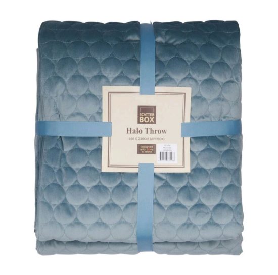 Scatter Box Halo 140x240cm Bedspread, cloud Name: Scatter Box Halo 140x240cm Bedspread, cloud Description: Introduce colour and texture into your living space with this subtle geometric design throw. Featuring beautiful halo shapes that covers the face of this quilted style throw, it will be a lovely finishing touch to any living space. The throws are available in 11 colours to suit a variety of interior styles. Team up with more items from the Halo collection to complete the look. Dimensions: W140cm x L240cm Material: 100% Polyester. Care instructions: Dry clean only. Features: Coordinating designer curtains, cushions, bed linen, throws available SKU: 3CT1344A Additional Information Additional Informat