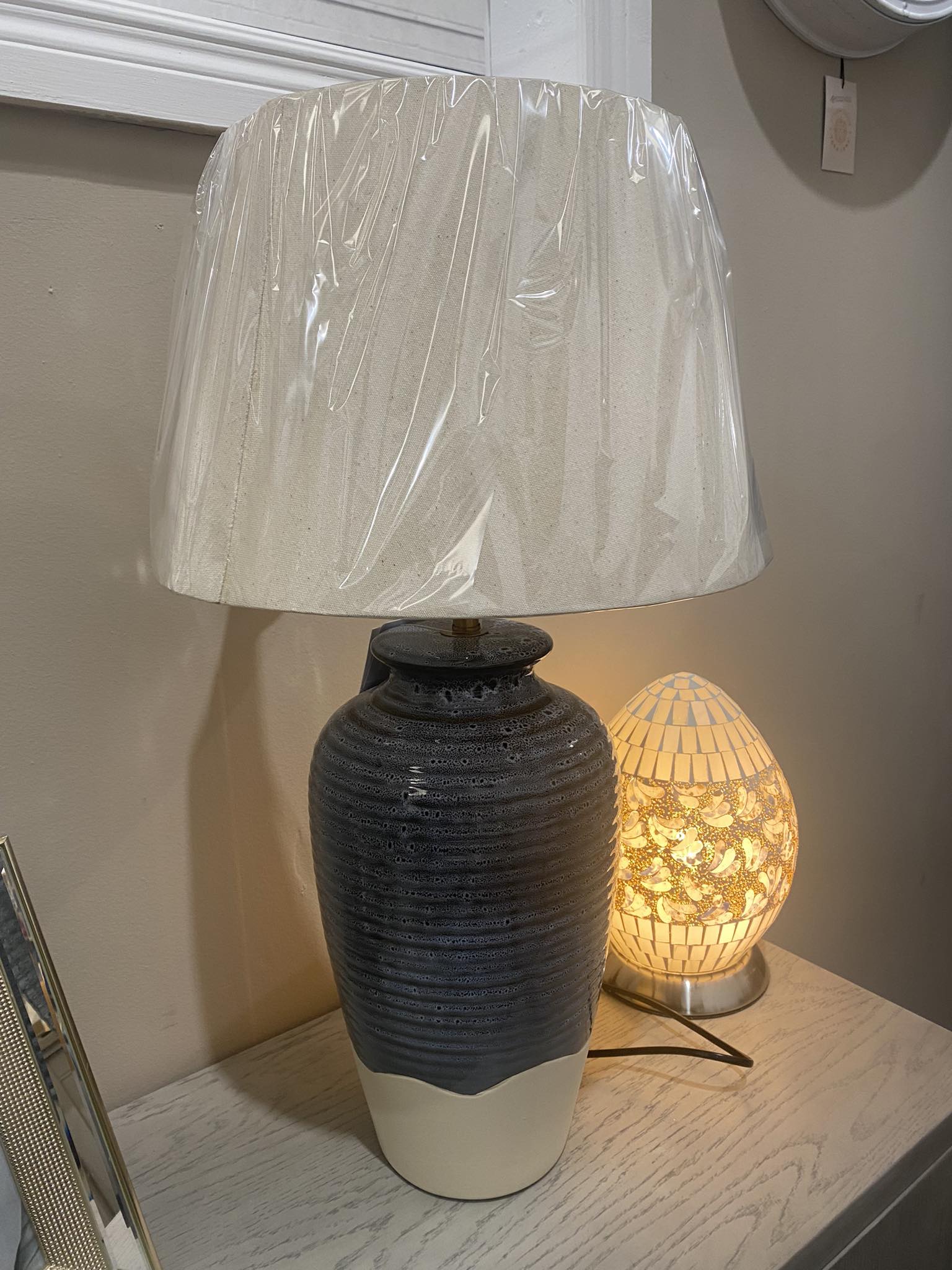 Tall Pottery Lamp - Beige/Cotton