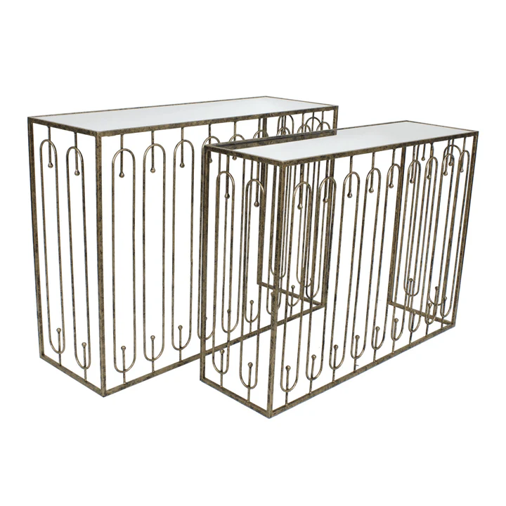 MINDY BROWNES Estela Console Tables (Set of 2) Mirrored & Antique Gold - Product Description
