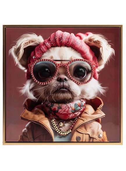 'Funky Girly Dog' Textured Wall Art