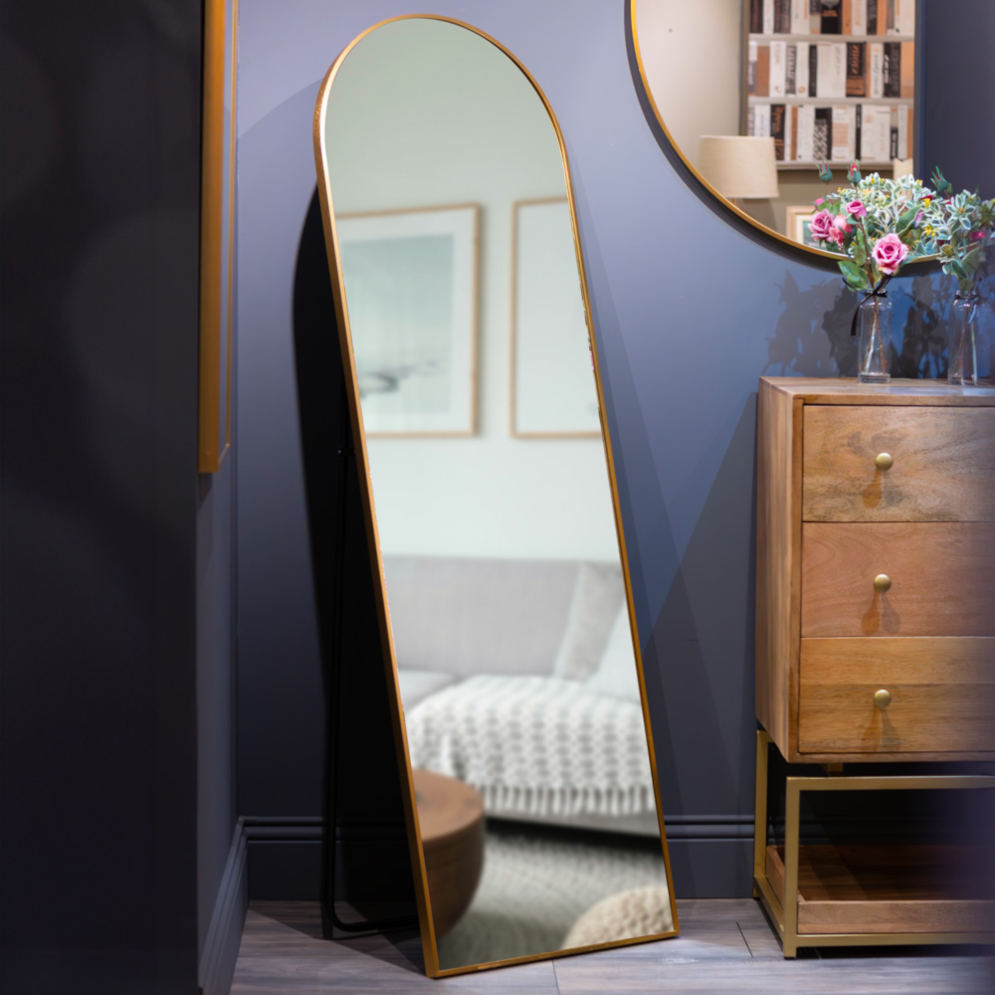 'Modena' Floor Standing Mirror - Gold - 160cm