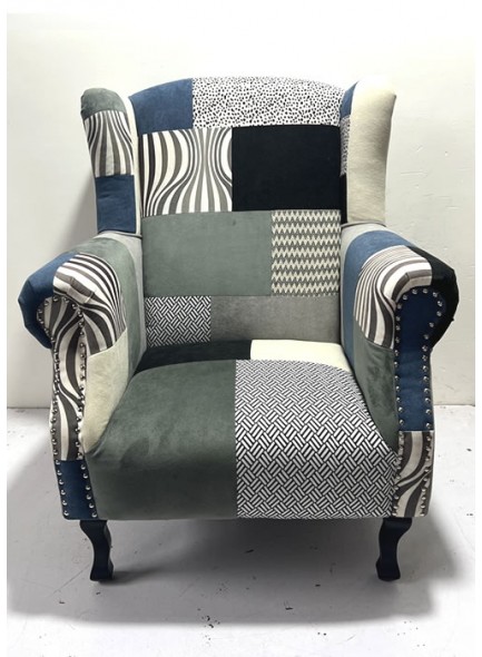 Interiors Blue & Navy Patchwork Design Armchair 77x86x102cm
