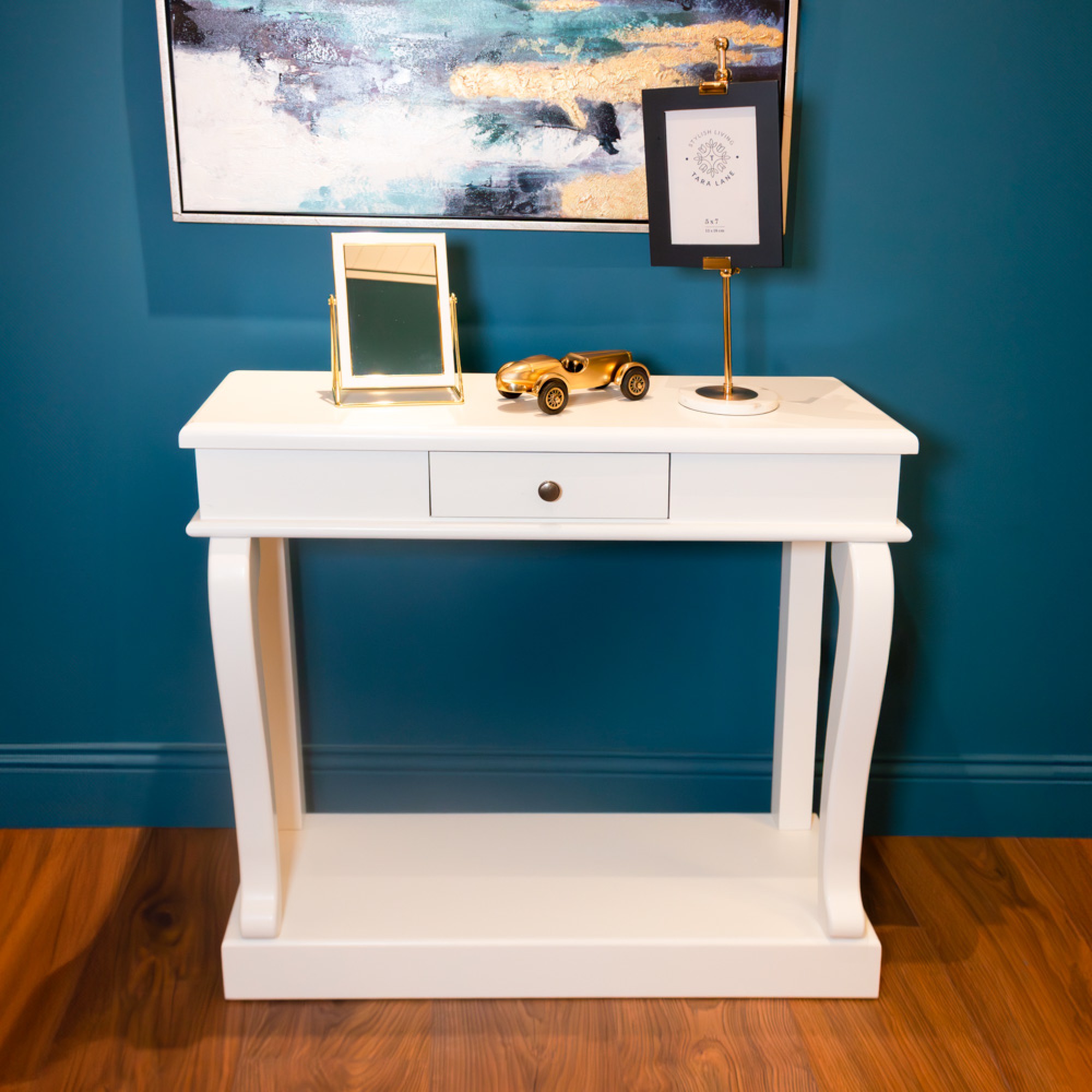 Scroll ivory 90cm console table w/drawer