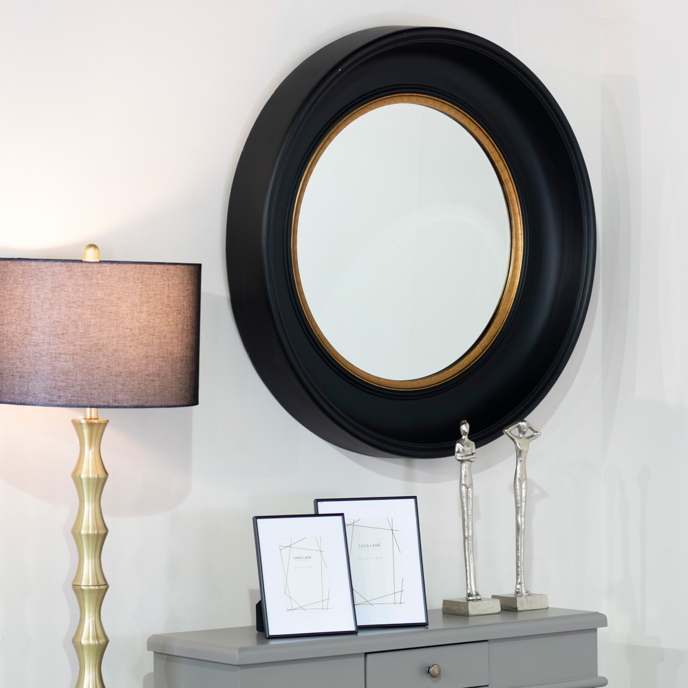 Marcella deep round mirror black/gold 90cm