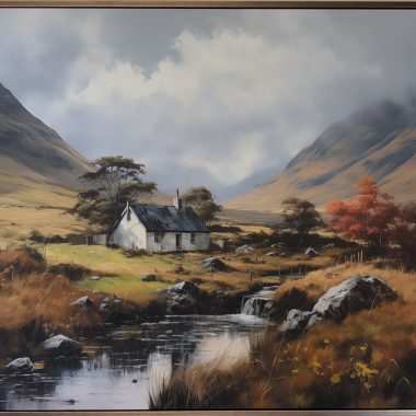 Glencoe Cottage – Framed Landscape Art (90 × 60 cm)