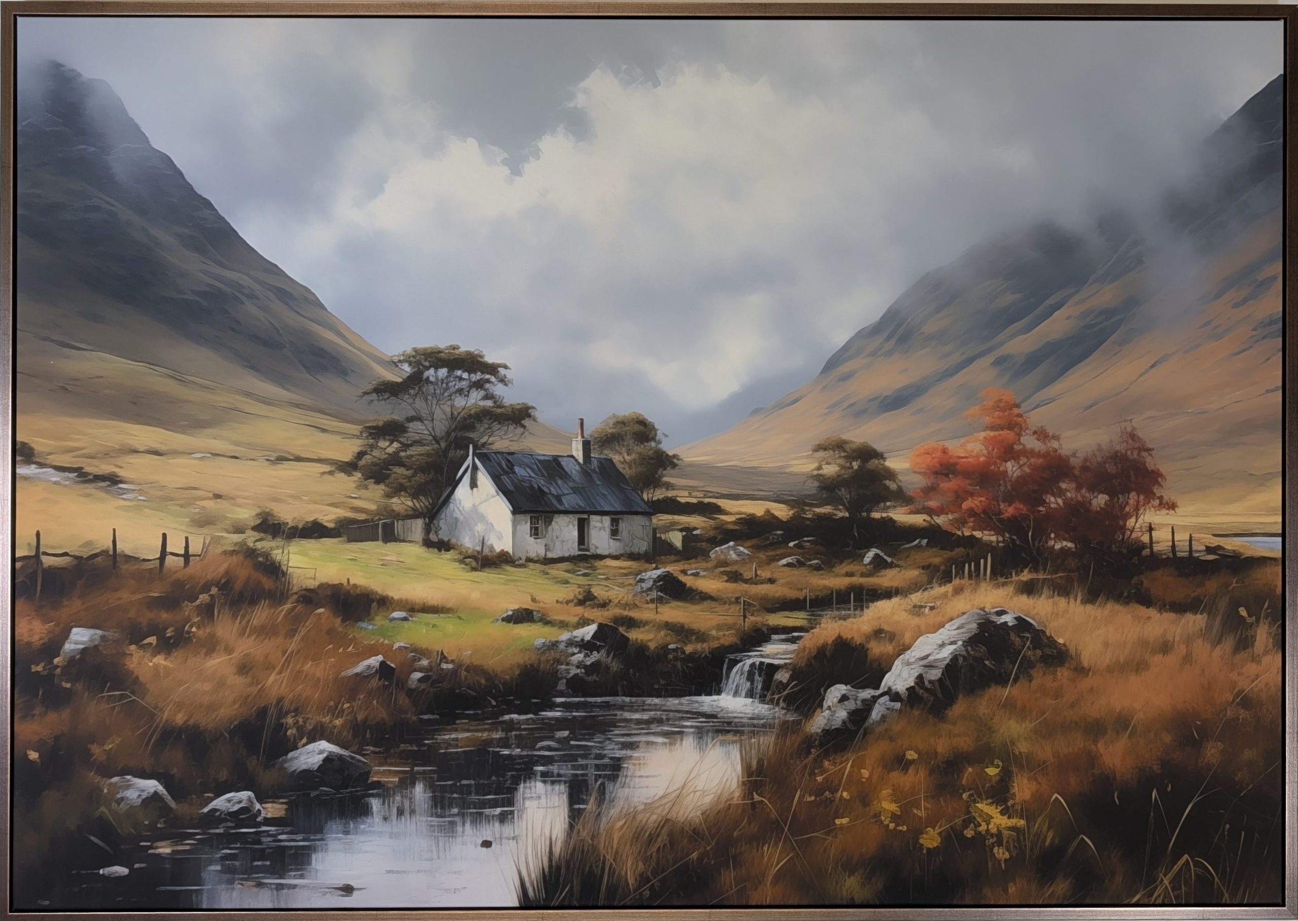 Mountain Valley Cottage – Hand Painted Wall Art (90 x 60 cm)