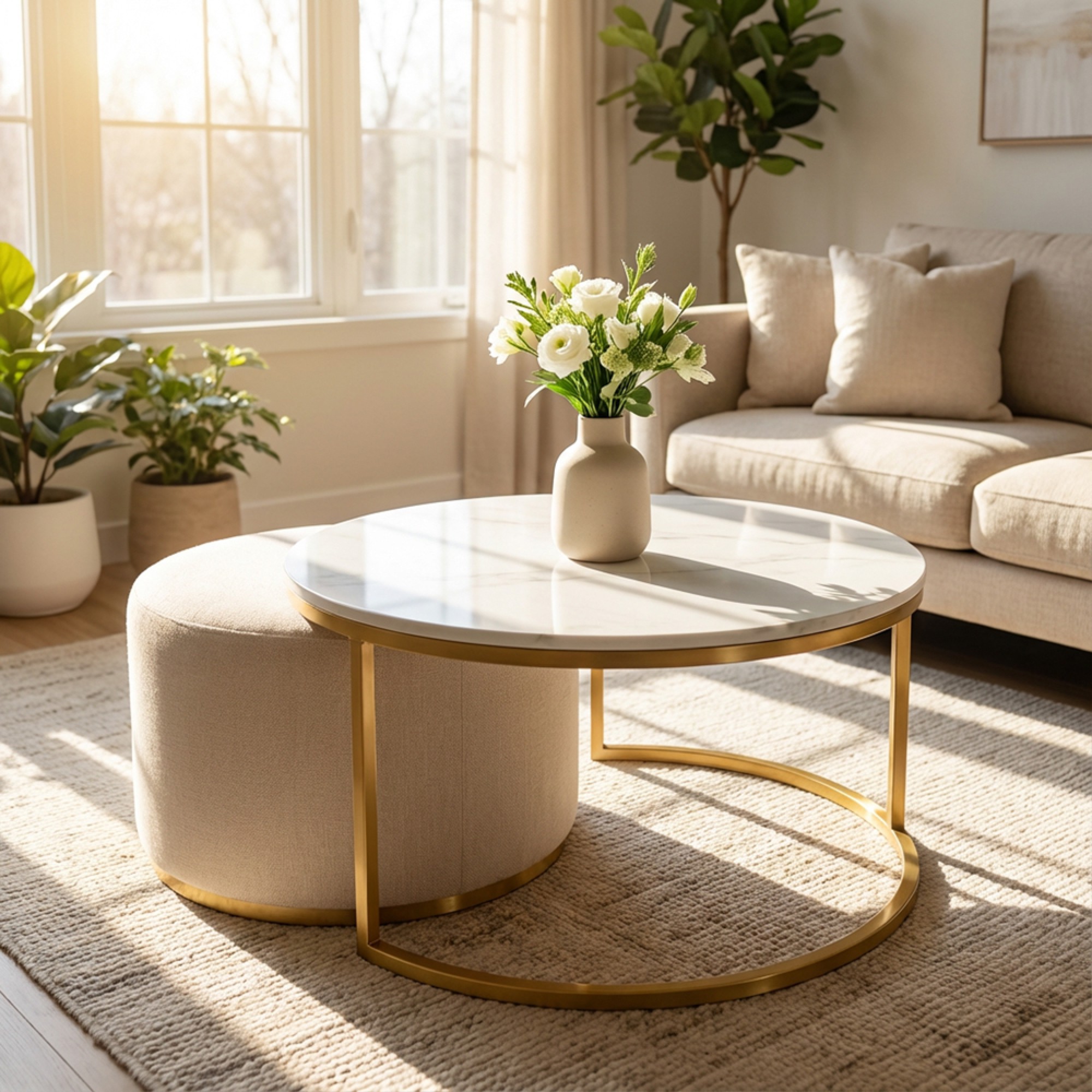 Vienna marble coffee table and pouffe set
