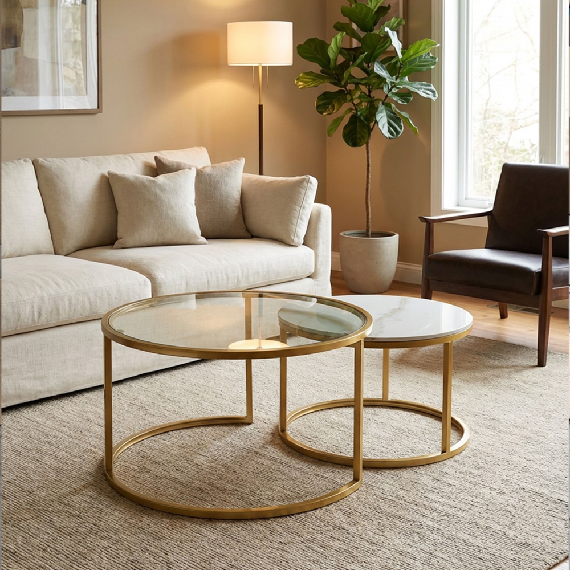 Vienna marble coffee table and pouffe set