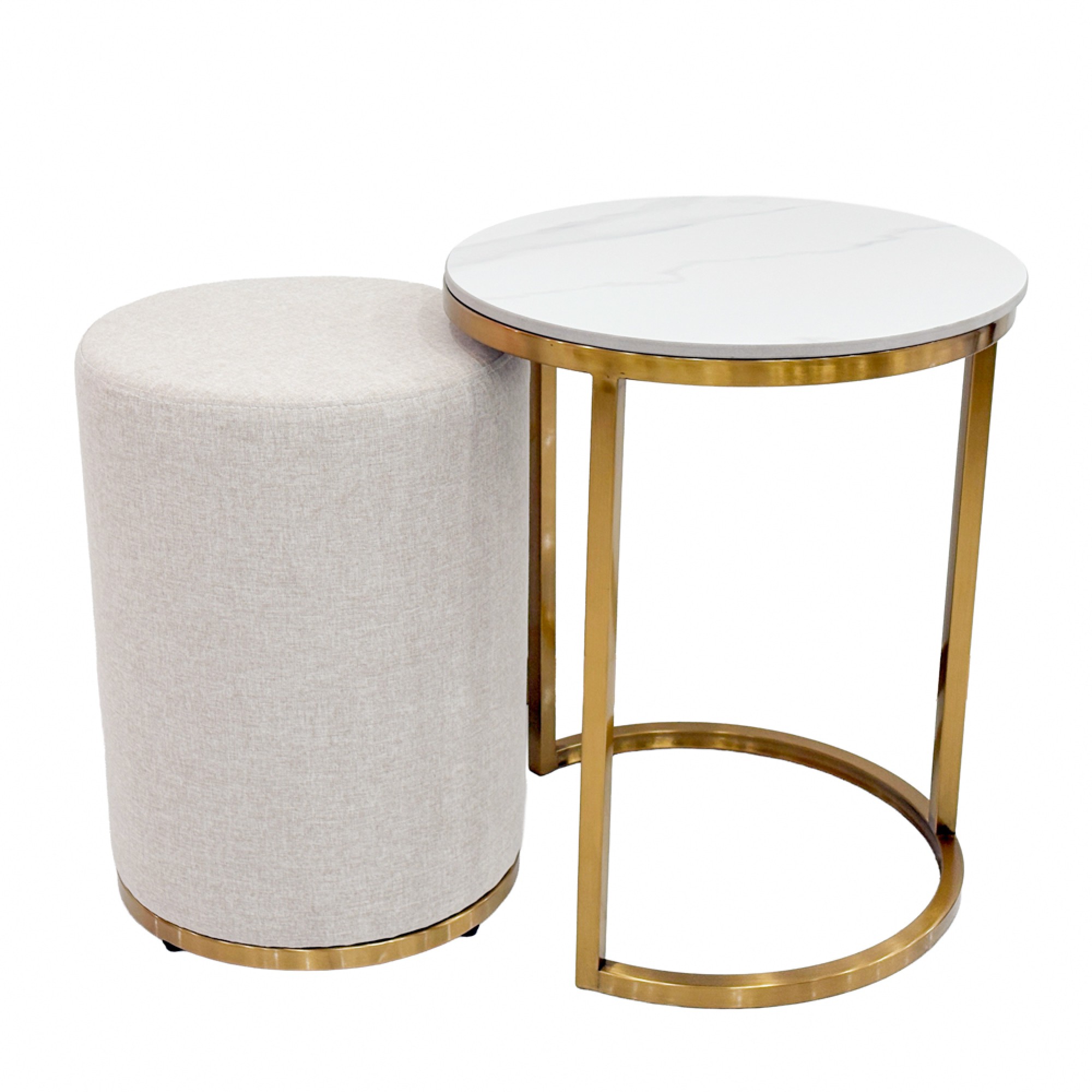 Vienna marble side table and pouffe set