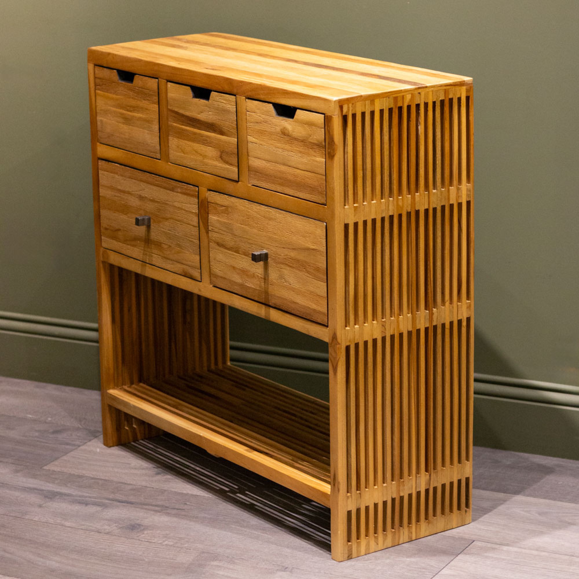 Bari 5 drawer console teak - Image 3