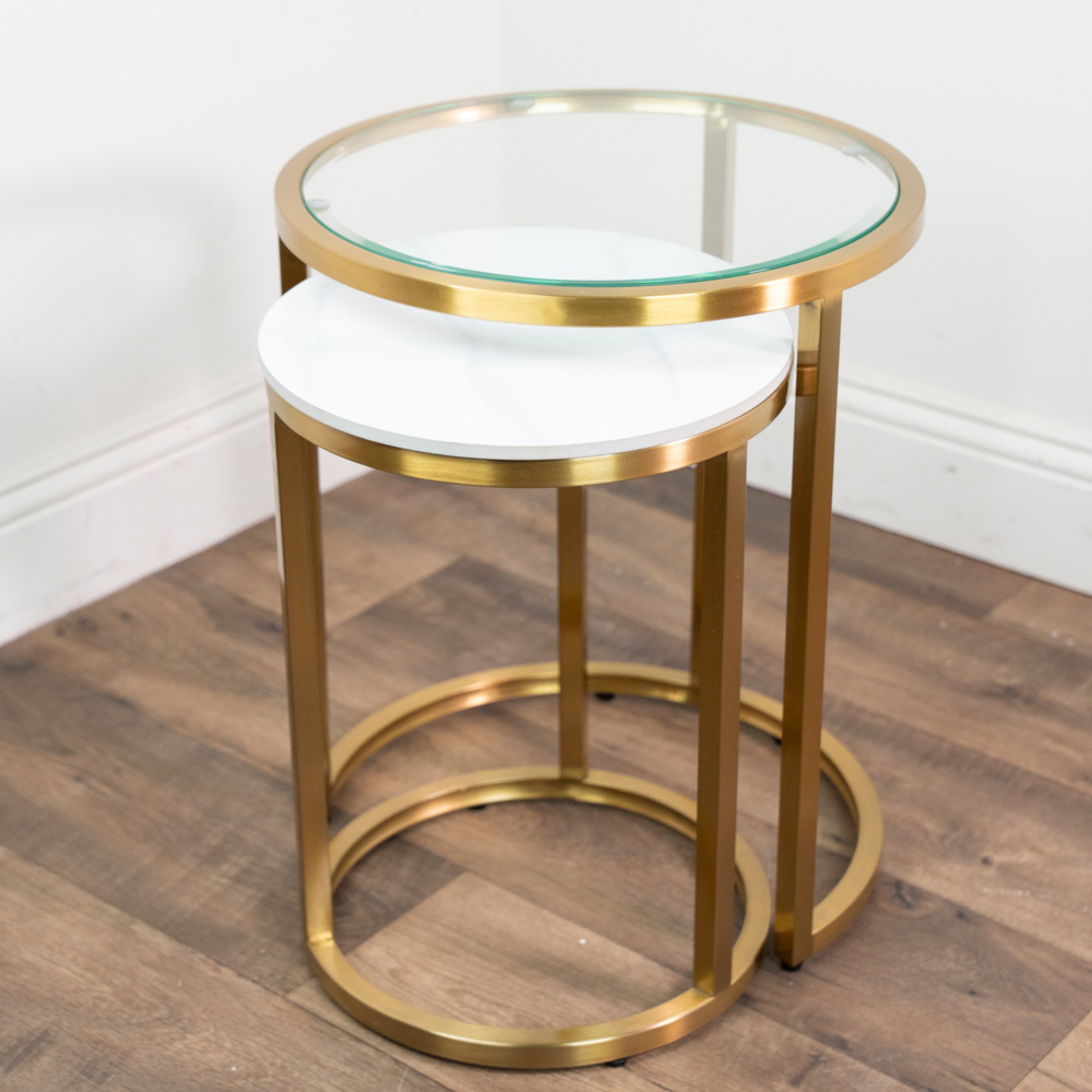 Salzburg s/2 marble/glass side tables - Image 4